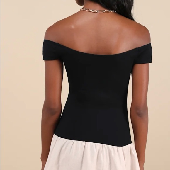 Yael  black and cream drop waist mini dress - Picture 2 of 3